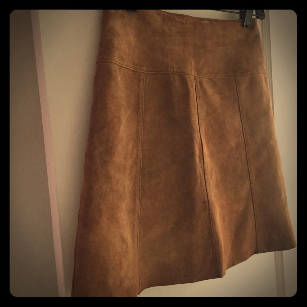 100% Suede leather A-line brown skirt!
